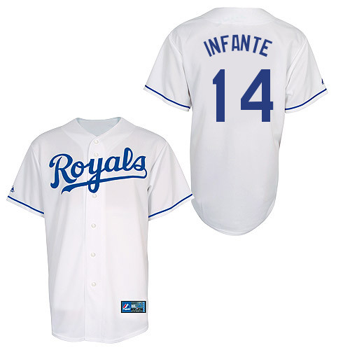 Omar Infante #14 Youth Baseball Jersey-Kansas City Royals Authentic Home White Cool Base MLB Jersey